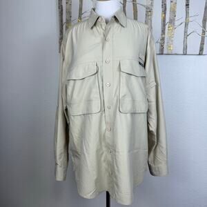 Ex-Officio Travel Wear Long Sleeve Button Down Neutral Beige Khaki Medium